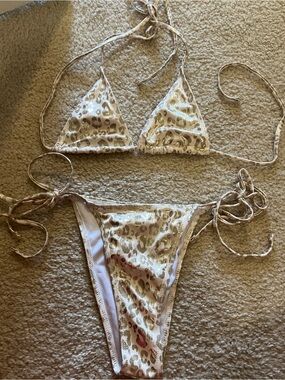 SHEIN silver and white Leopard print bikini set